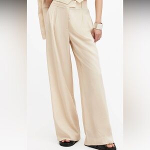 NWOT ALLSAINTS Elegant Beige Linen Blend Wide-Leg Pants